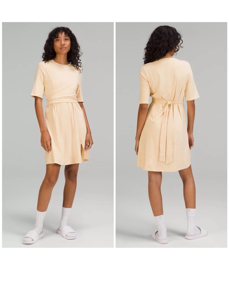 Lululemon Cotton Wrap-Front T-Shirt Dress (Size 6) Prosecco Yellow